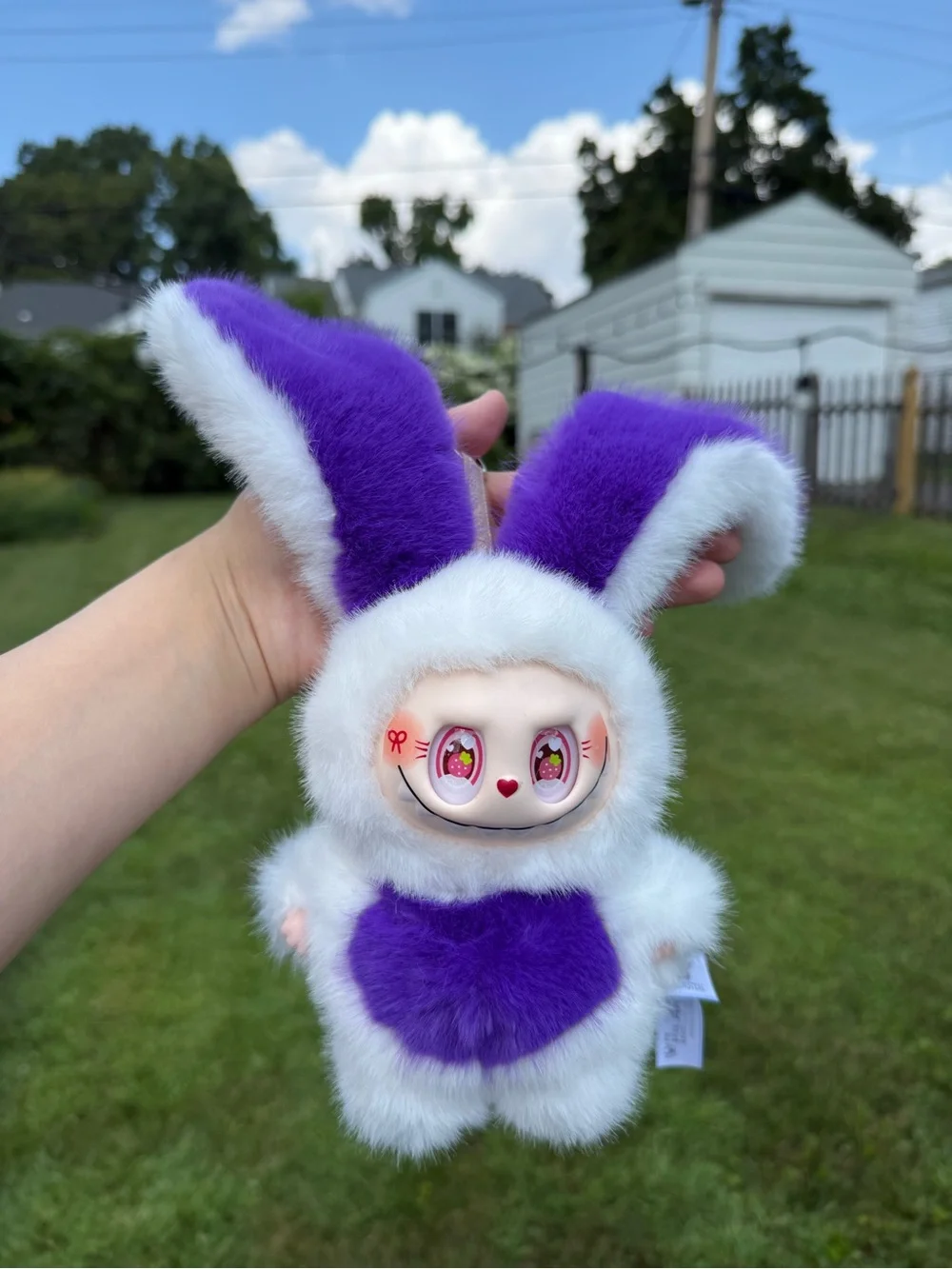 Purple & White Plush Bunny Small Pet Toy - Soft Fuzzy Bag Charm Not Pop Mart